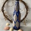 BA00025 - Handmade Navy blue with Leaves Bottle Art