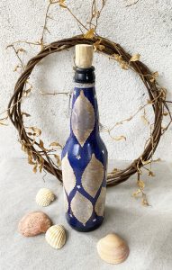 Handmade Navy Blue With Leaves Bottle Art