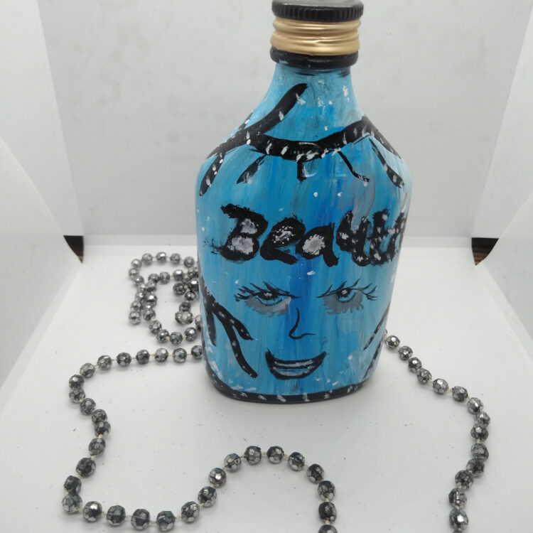 handmade blue mini bottle art