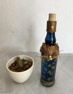 Handmade  Navy Blue Bottle Art