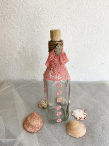 Handmade Pink Lace Glass Bottle Art