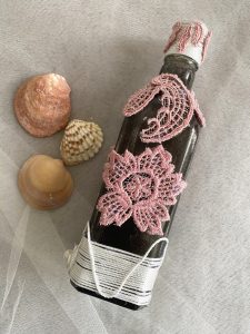 Handmade Black Lace Bottle Art